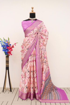 New Embellished With Intricate Printed Dola silk Rani Saree